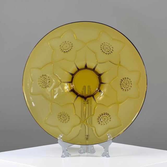 Large Art Deco Revival Amber Glass Floral Centerpiece Bowl, 1960s For Sale - Image 14 of 14