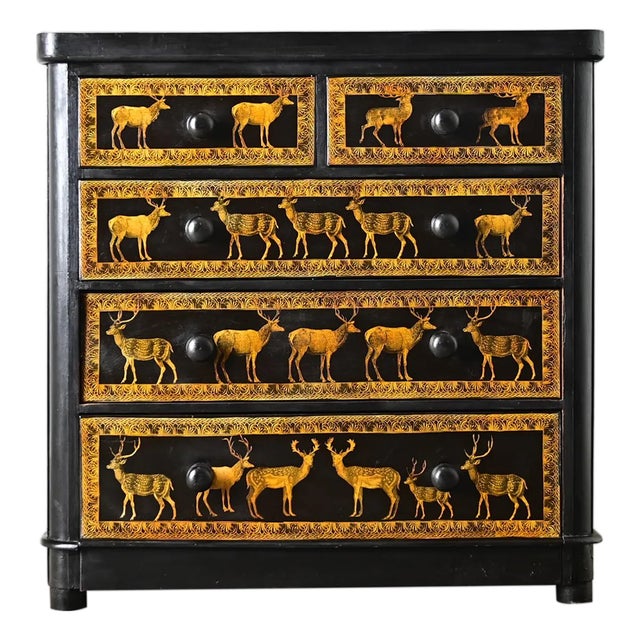English 19th Century Pine Chest with New Paint & Decoupage For Sale