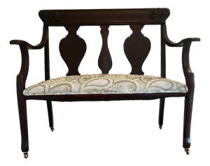 Early 20th Century American Classical Revival / Empire Revival Mahogany Settee With New Paisley Upholstery