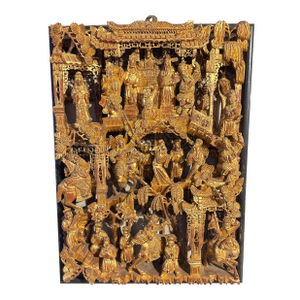Antique Chinese Carved and Gilded Wood Panel, Often Referred to as Chaozhou Woodcarving