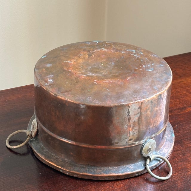 Antique Hand-Hammered Tinned Copper Pot W/ Ring Handles For Sale - Image 10 of 11