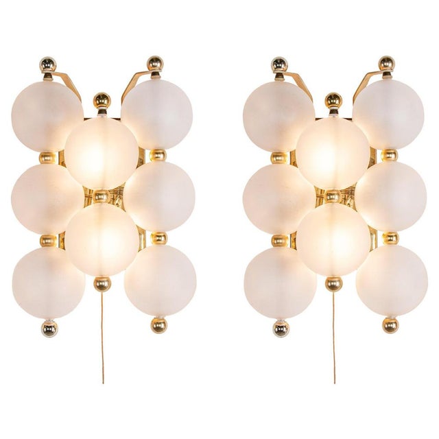 Kinkeldey Wall Sconces in Frosted Glass Balls & Brass, Germany, 1960s, Set of 2 For Sale - Image 10 of 10