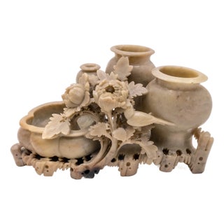 19th Century Chinese Carved Soapstone Urn Vase Inkwell For Sale