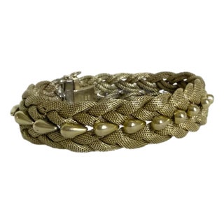 Vintage 1960s UnoAErre Italian 18k Solid Gold Braided Mesh Bracelet For Sale