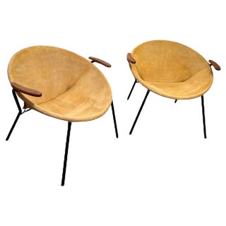 Set of Suede Balloon Chairs attributed to Hans Olsen For Sale