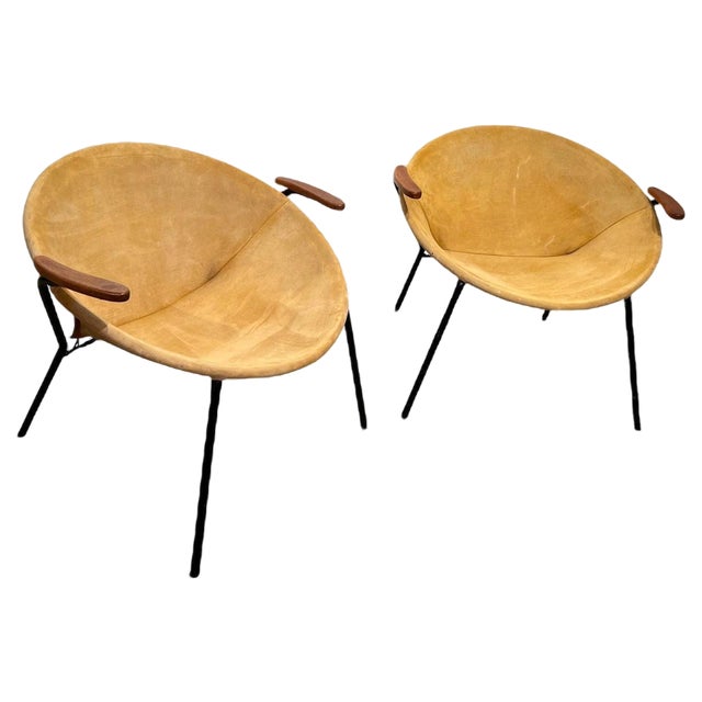 Set of Suede Balloon Chairs attributed to Hans Olsen For Sale