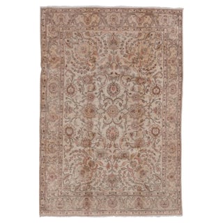 Doris Leslie Blau Antique Tabriz Allover Floral Cream Beige Rug - c. 1920 For Sale