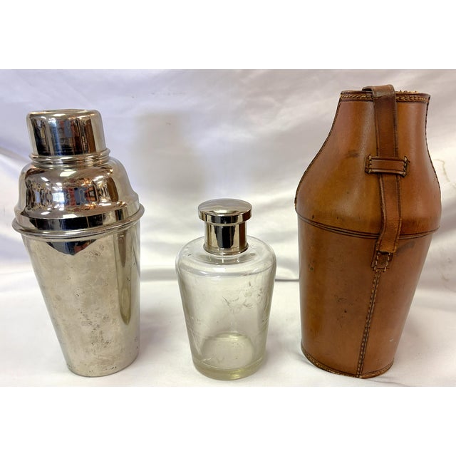1930's German Travel Nesting Cocktail Shaker Set With Leather Case and Glass Insert For Sale In West Palm - Image 6 of 17
