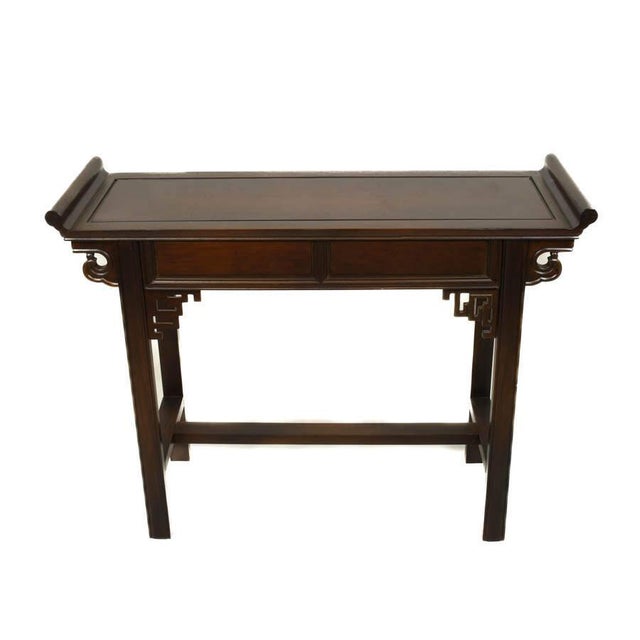 Chinese Hardwood Two-Drawer Altar Console Table With Brass Pulls For Sale - Image 4 of 7