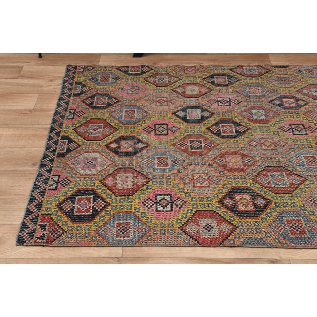 1970s Vintage Turkish Oushak Handmade Wool Cotton Colorful Runner Rug For Sale - Image 11 of 11