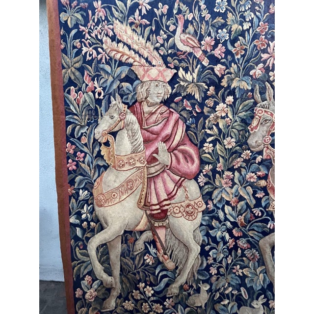 19th-Century Wool and Silk Tapestry — Medieval Courtly Scene For Sale In Los Angeles - Image 6 of 13