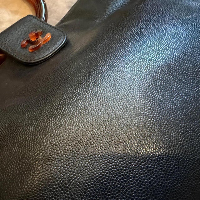 Contemporary A Rare 2000s Black Caviar Leather and Bakelite Top Handle Bag by Chanel For Sale - Image 3 of 15