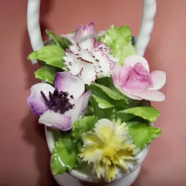 1970s 1970s Royal Doulton England Bone China Basket of Flowers For Sale - Image 5 of 8