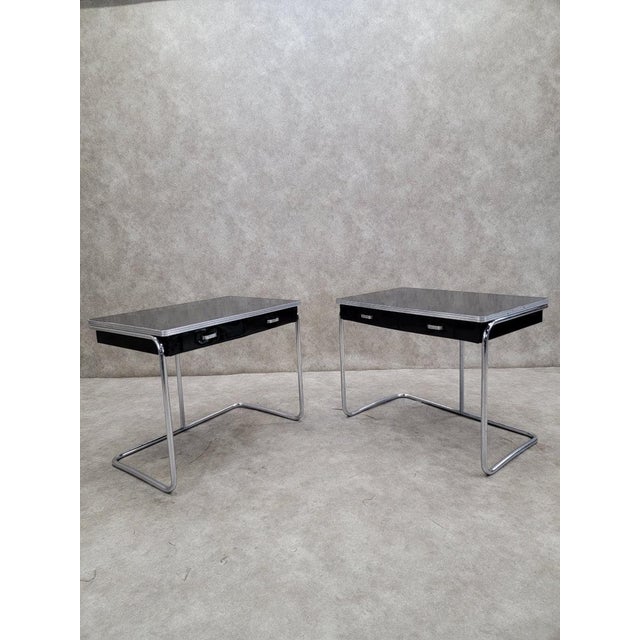 Art Deco Black Enamel Tubular Framed 2 Drawer Desk For Sale - Image 9 of 11