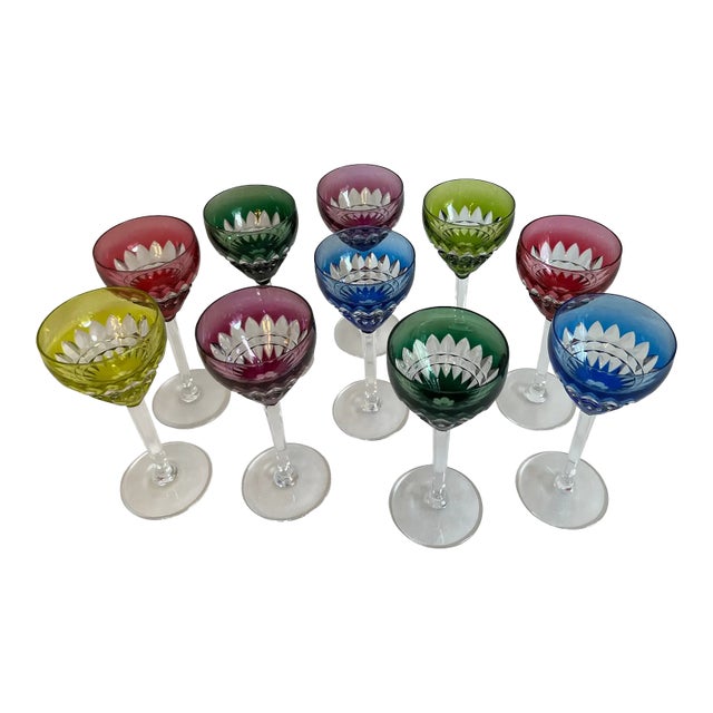 Vintage Val St. Lambert Crystal Wine Glasses - Set of 10 For Sale