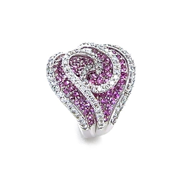 18ct White Gold Pink Sapphire and Diamond Dress Ring 3.74ct 17.85g, Size 7.75 For Sale - Image 4 of 11
