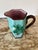 Glazed Majolica pitcher in gorgeous basketweave pattern in dreamy turquoise with beautiful raised berry design on both...
