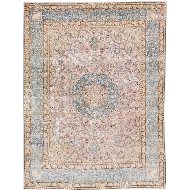 Textile 1960s Vintage Persian Distressed Handmade Floral Rose Wool Rug For Sale - Image 7 of 7