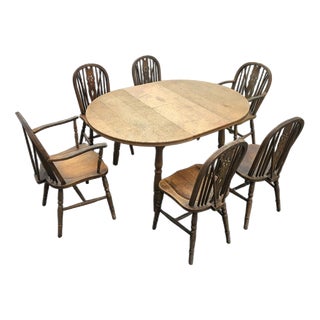 Windsor Wheelback Dining Table and Chairs from Oirschotse Meubelindustrie, 1950s, Set of 7 For Sale