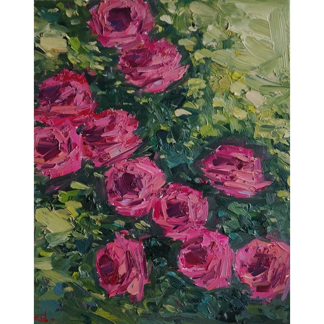 Pink Roses Abstract Botanical Still Life Oil Painting For Sale