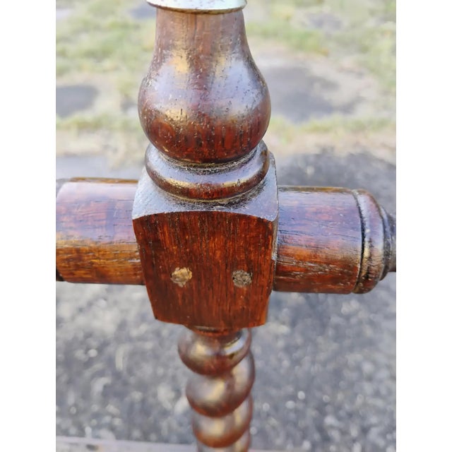 Brown Early 18th Century French Barley Twist Oak Bench | Antique Upholstered Entryway Seating For Sale - Image 8 of 10