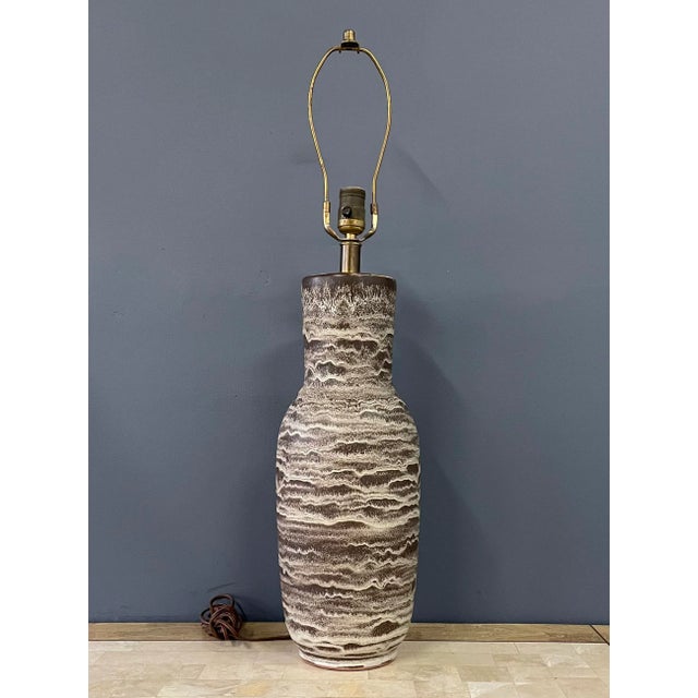 American Mid Century Design Technics Handcrafted Double Splayed Ceramic Table Lamp. Featuring a splayed column form, with...