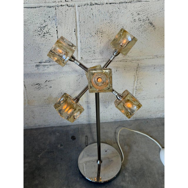 Sputnik Glass Cube Table Lamp Chrome Metal Base Space Age Mid-Century Modern 1970s For Sale In Los Angeles - Image 6 of 9