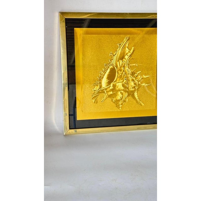 Black Modern Embossed Gold Shell Artwork with Metallic Finish & Layered Framing, 1960s For Sale - Image 8 of 18