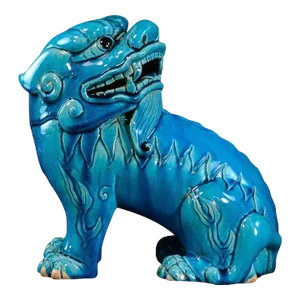 Antique Early 19th Century Chinese Monochrome Porcelain Turquoise Glaze Figure of a Lion Mythical Beast or Foo Dog Kylin