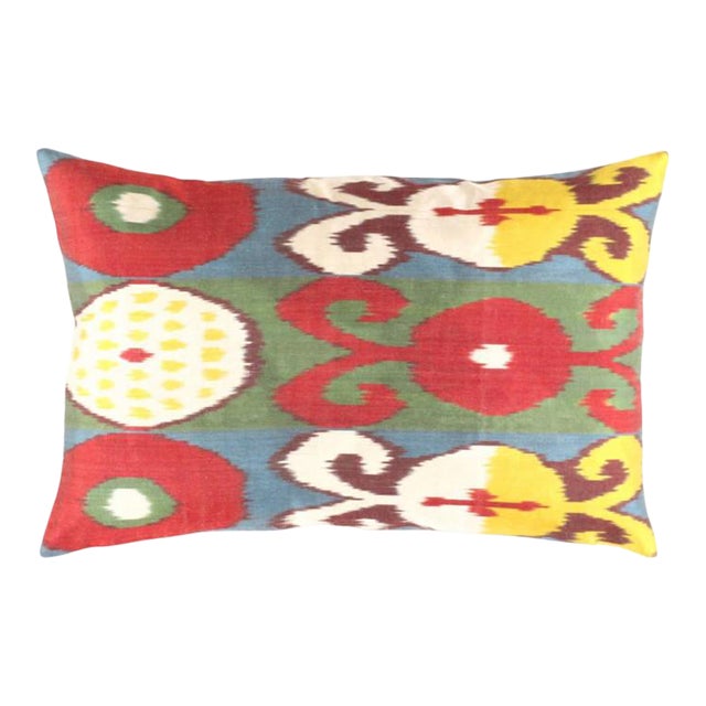 Turkish L Blue Silk Ikat Pillow For Sale