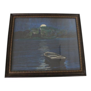 2001 "Moonlight at the Lake" Oil Pastel Drawing by John Elliot, Framed For Sale
