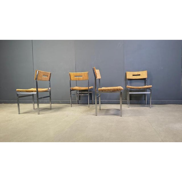 1970s Belgian Wicker and Chrome Dining Chairs, 1970s, Set of 4 For Sale - Image 5 of 15