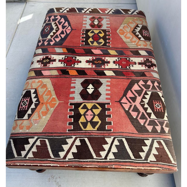 1990s Large English Kilim Upholstered Cocktail Ottoman Bench in the Style of George Smith For Sale - Image 6 of 9