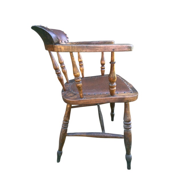 19th Century Wabi Sabi Naturally Distressed English Elm Smokers Bow Captains Armchair Signed J. C. For Sale - Image 10 of 12