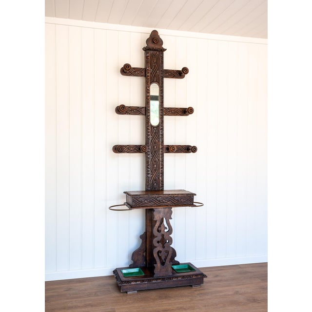 Arts & Crafts Carved Oak Hall Stand, 1870 For Sale - Image 11 of 18