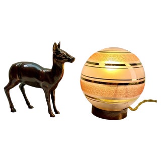 French Art Deco Table Lamp with Stylized Spelter Representation of a Deer, 1935 For Sale