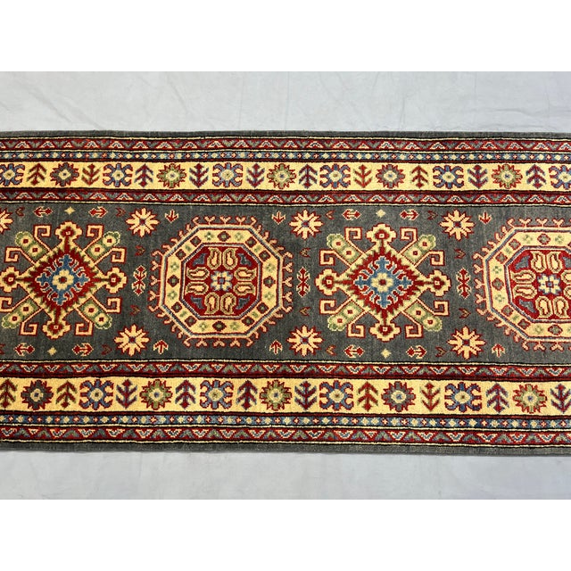Charcoal Gray and Cream Kazak-Style Wool Runner Rug, 2'7" X 13'1" For Sale - Image 6 of 16