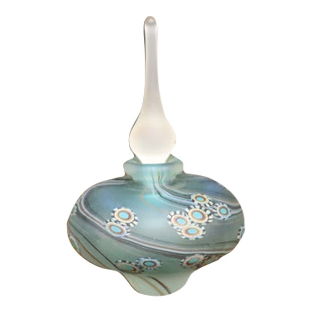 Signed Studio Art Glass Perfume Bottle With Floral Millefiori Decoration, 1996 For Sale