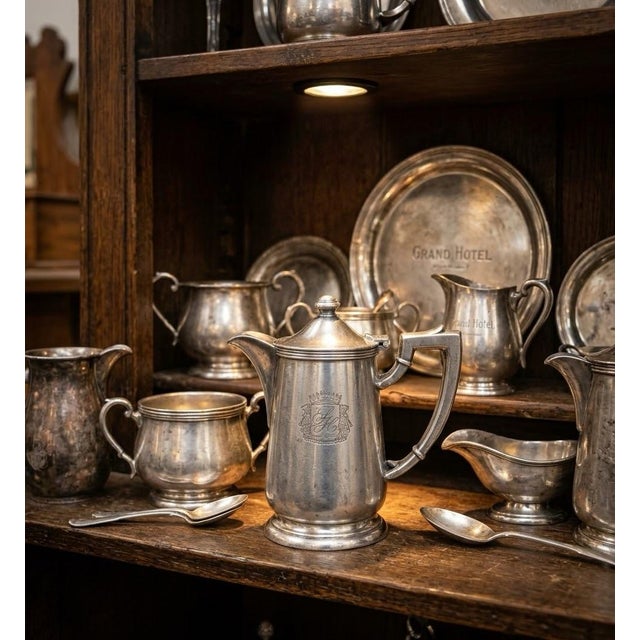 A handsome vintage hotel silver soldered teapot produced by International Silver Company for the celebrated Savoy Hilton...