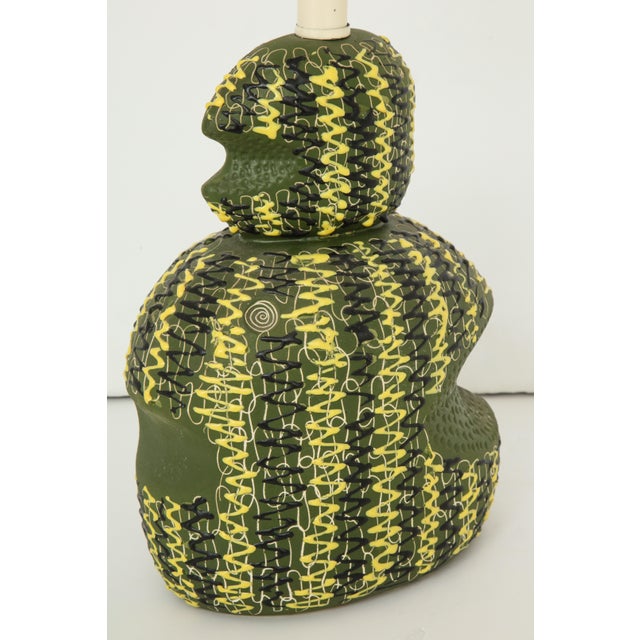 Midcentury Italian Green & Yellow Ceramic Table Lamp For Sale - Image 12 of 13
