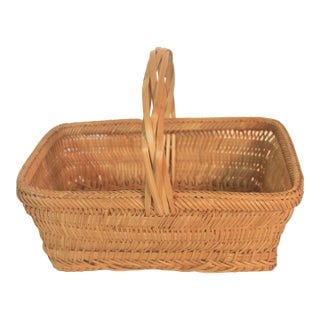 Vintage Woven Basket With Handle For Sale