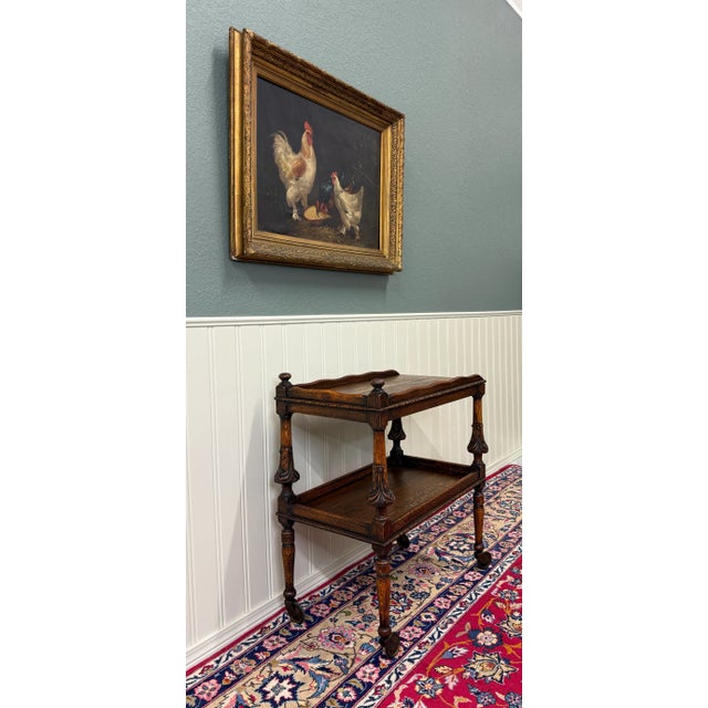 Antique English Trolley Tea Cart Pastry Cocktail Bar Cart Tray Tudor Oak 1930s For Sale - Image 14 of 18