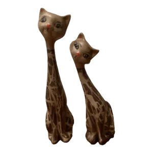Vintage Pair of Italian Long Neck Ceramic Cat Figurines