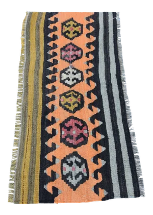 1960s Rustic Style Hand Knotted Turkish Ethnic Kilim Runner Rug