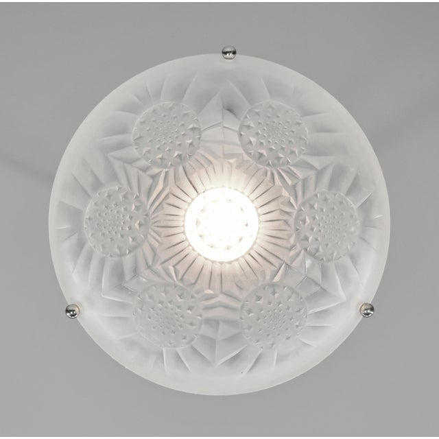1930s French Art Deco Pendant Light - Frosted Glass Bowl by Noverdy 1930s - 3 Available For Sale - Image 5 of 12
