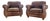 Pair of Leather Club Chairs, French Art Deco-Style, Classic Distressed Brown Leather, "Mustache" Back For Sale