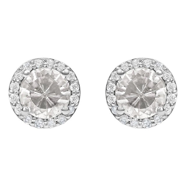 10K White Gold White Topaz and 1/6 Cttw Diamond Halo Stud Earring For Sale