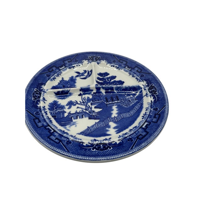 Ceramic Vintage Shenago Blue Willow China Divided Ceramic Plate For Sale - Image 7 of 12