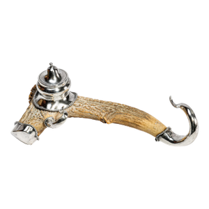Rustic Antique Victorian Antler Sterling Silver Desk Inkwell Paperweight Nature Sculpture
