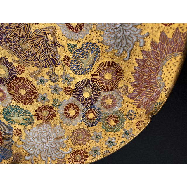 Antique Mid 19th Century Gilt Hand-Painted Satsuma Earthenware Plate, Thousand Flowers For Sale In Louisville - Image 6 of 13